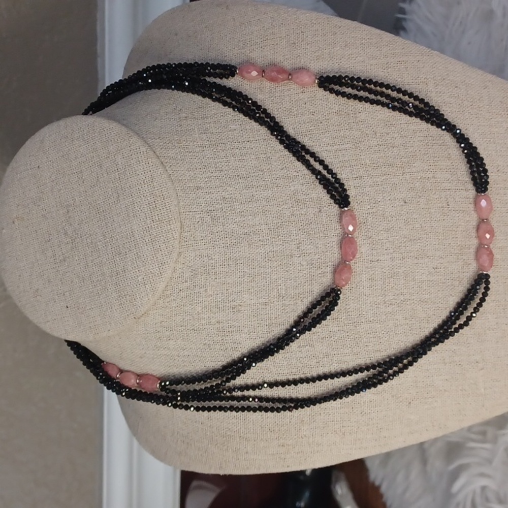 Jay King Black Spinel & Rhodochrosite 36" Necklace NIB